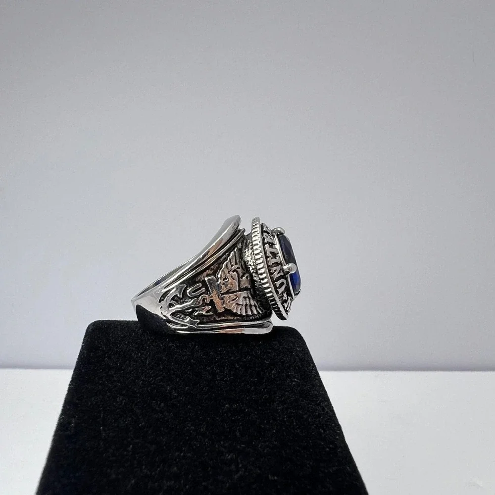 US Navy Ring Mens Size 10 Silver Tone Blue Stone Military American Patriotic